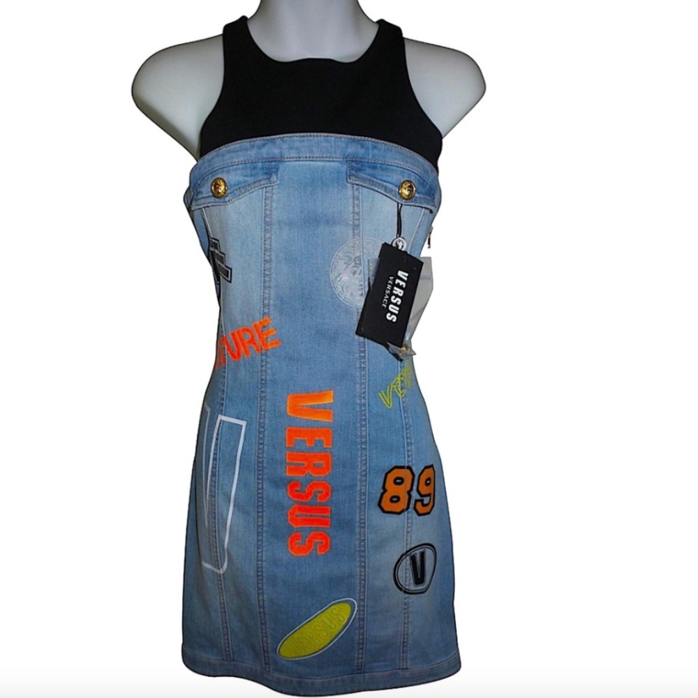 Versus Versace Blue with Tag Denim Night Out Dress